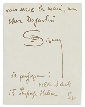 SIGNAC, PAUL. Group of 4 Autograph Letters Signed, in full or P. Signac, to My dear friend or Sir or Dear Madam or Dear Sir,